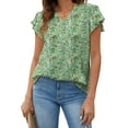 thumbnail image 1 of Fantaslook V Neck Womens Tops Dressy Ruffle Sleeve Shirts Button Up Tunic Summer Floral Blouses, 1 of 7