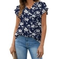 thumbnail image 1 of Fantaslook V Neck Womens Tops Dressy Ruffle Sleeve Shirts Button Up Tunic Summer Floral Blouses, 1 of 7