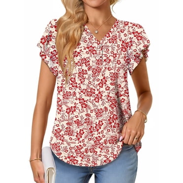Fantaslook Women's V-Neck Short Sleeve Tunic Tops, Dressy Blouses for ...