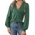thumbnail image 1 of Fantaslook Deep V Neck Womens Tops Fall Long Puff Sleeve Shirts Dressy Casual Tunic Blouses, 1 of 8