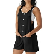 Fantaslook Waffle Jumpsuits for Women Summer Trendy Button Sleeveless Romper Ajustable Strap Shorts Overalls with Pockets
