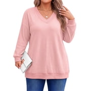 Fantaslook Waffle Knit Sweatshirts for Women Long Sleeve V Neck Sweater Shirts Pullover Casual Outfits Plus Size Fall Tops