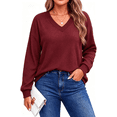 thumbnail image 1 of Fantaslook Waffle Knit Sweatshirts for Women Long Sleeve V Neck Sweater Shirts Pullover Casual Outfits Plus Size Fall Tops, 1 of 11