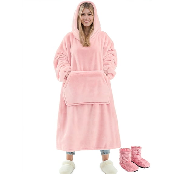 Fantaslook Wearable Blanket Hoodie Sweatshirt for Women and Men, Warm and Cozy Blanket Hoodie, Flannel Blanket with Sleeves and Giant Pocket