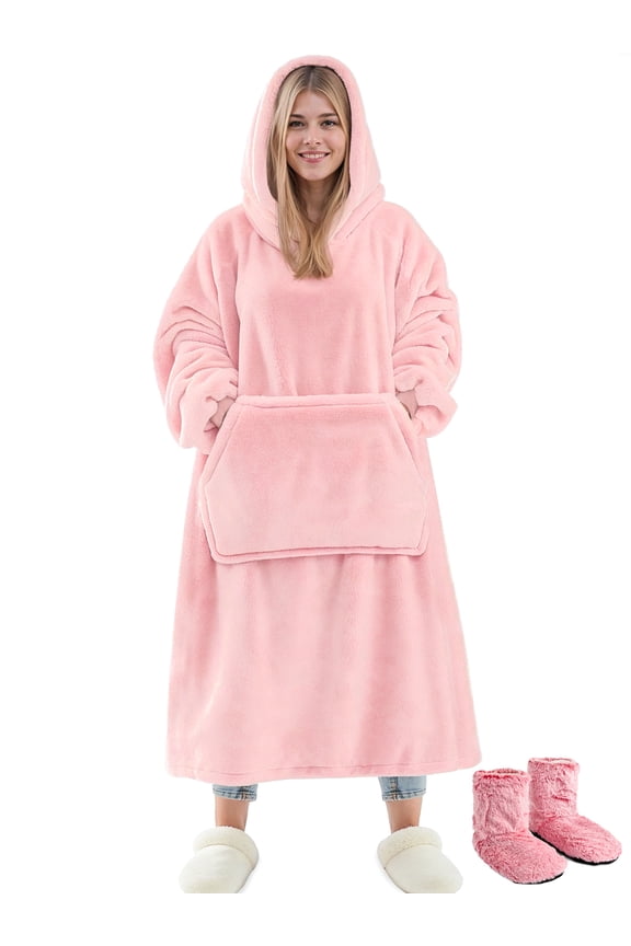 Wearable Blanket Hoodie Sweatshirt for Women and Men, Warm and Cozy Blanket Hoodie, Flannel Blanket with Sleeves and Giant Pocket