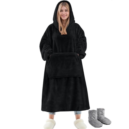 Fantaslook Wearable Blanket Hoodie Sweatshirt for Women and Men, Warm and Cozy Blanket Hoodie, Flannel Blanket with Sleeves and Giant Pocket