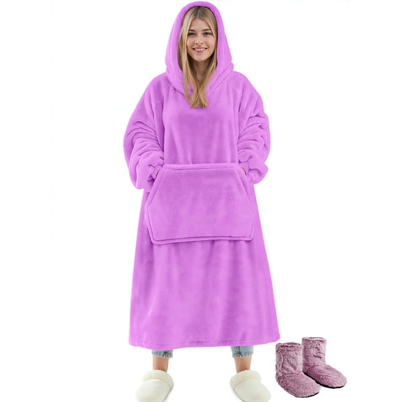 Fantaslook Wearable Blanket Hoodie Sweatshirt for Women and Men, Warm and Cozy Blanket Hoodie, Flannel Blanket with Sleeves and Giant Pocket