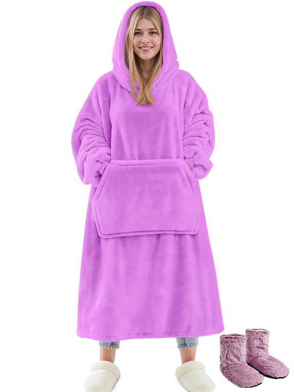 Wearable Blanket Hoodie Sweatshirt for Women and Men, Warm and Cozy Blanket Hoodie, Flannel Blanket with Sleeves and Giant Pocket