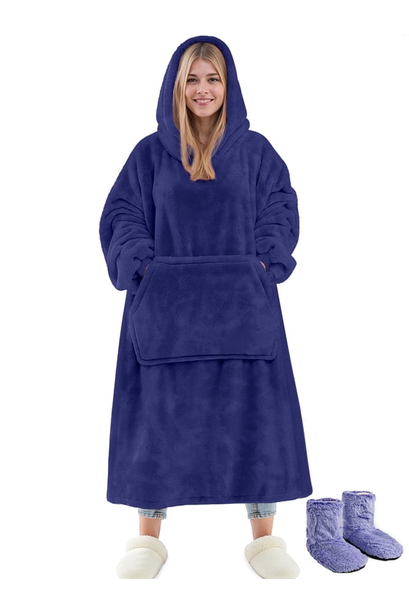 Wearable Blanket Hoodie Sweatshirt for Women and Men, Warm and Cozy Blanket Hoodie, Flannel Blanket with Sleeves and Giant Pocket