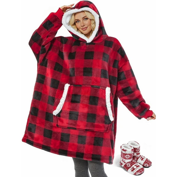 Fantaslook Wearable Blanket Hoodie for Women and Men, Oversized Sherpa Fleece Blanket Sweatshirt with Sleeves & Pocket
