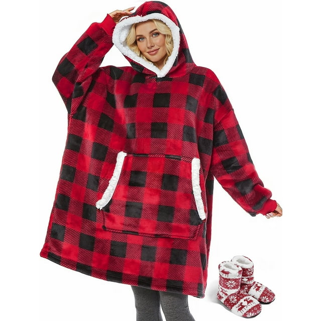 Fantaslook Wearable Blanket Hoodie for Women and Men, Oversized Sherpa Fleece Blanket Sweatshirt with Sleeves & Pocket
