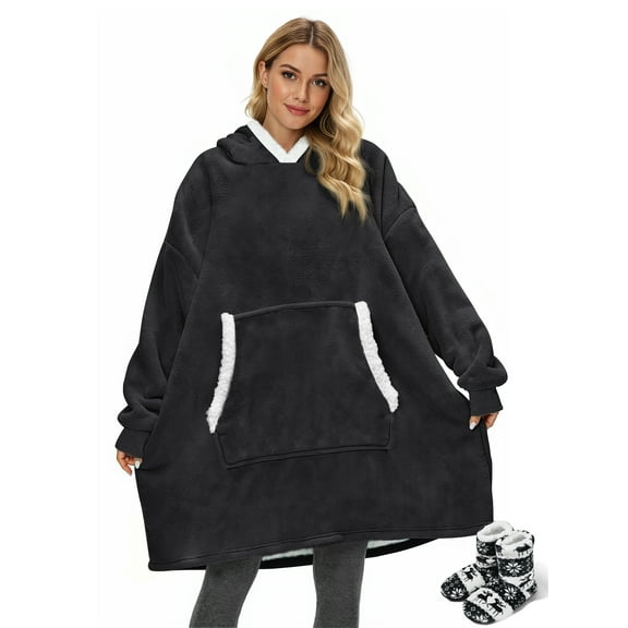 Fantaslook Wearable Blanket Hoodie for Women and Men, Oversized Sherpa Fleece Blanket Sweatshirt with Sleeves & Pocket