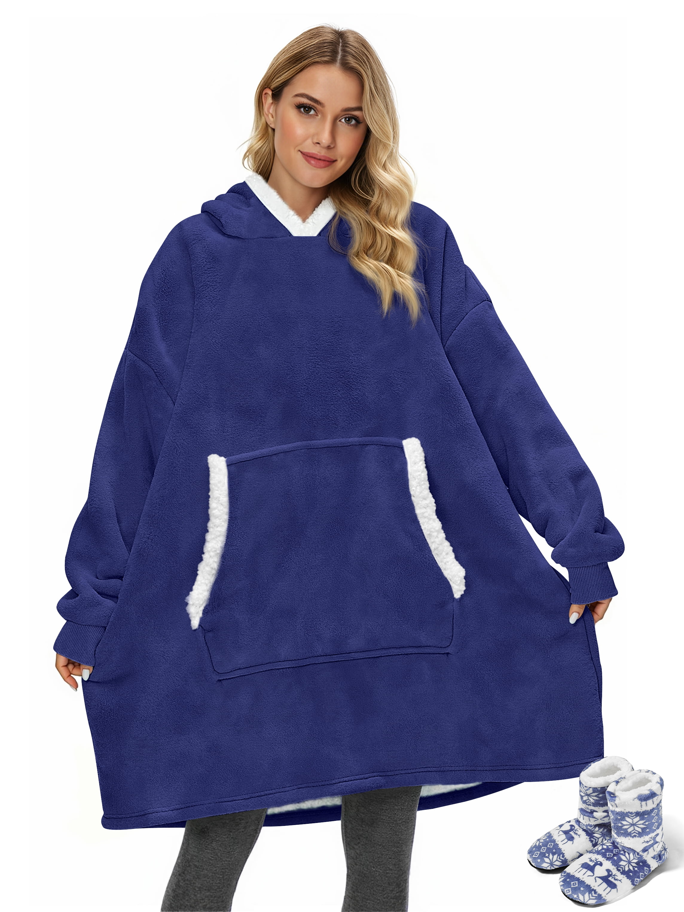 Fantaslook Wearable Blanket Hoodie for Women and Men, Oversized Sherpa Fleece Blanket Sweatshirt with Sleeves & Pocket