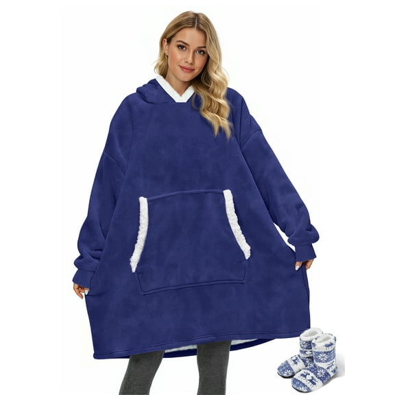 Fantaslook Wearable Blanket Hoodie for Women and Men, Oversized Sherpa Fleece Blanket Sweatshirt with Sleeves & Pocket