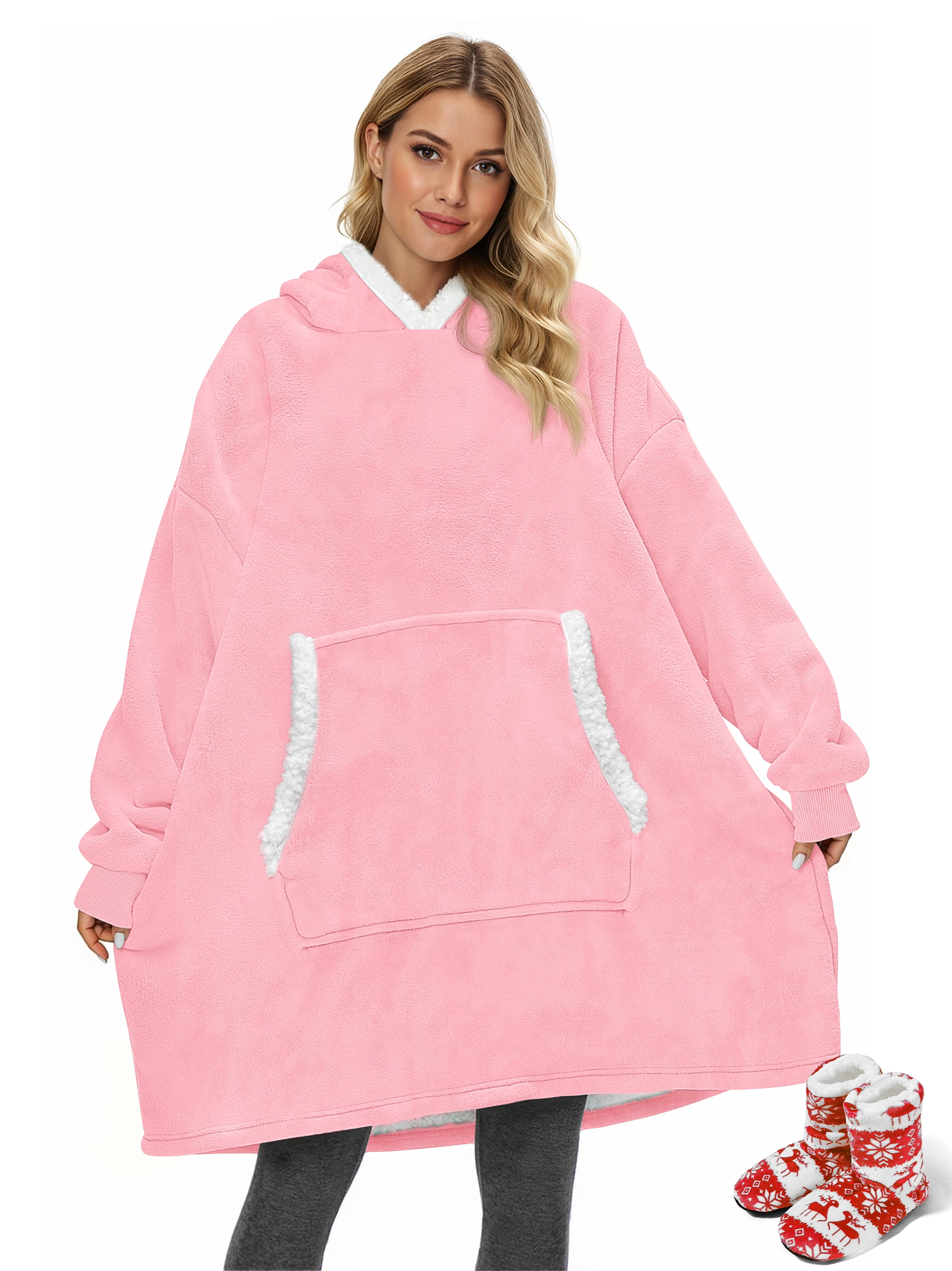 Fantaslook Wearable Blanket Hoodie for Women and Men, Oversized Sherpa Fleece Blanket Sweatshirt with Sleeves & Pocket