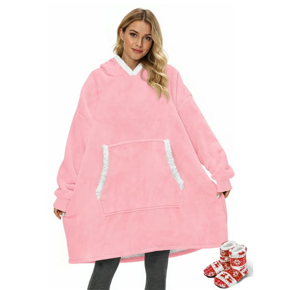 Fantaslook Wearable Blanket Hoodie for Women and Men, Oversized Sherpa Fleece Blanket Sweatshirt with Sleeves & Pocket