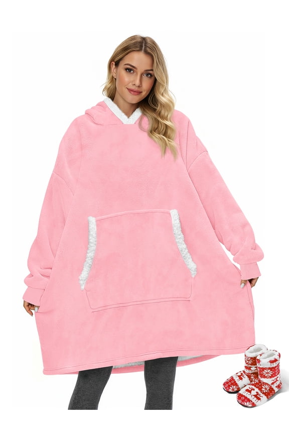 Wearable Blanket Hoodie for Women and Men, Oversized Sherpa Fleece Blanket Sweatshirt with Sleeves & Pocket