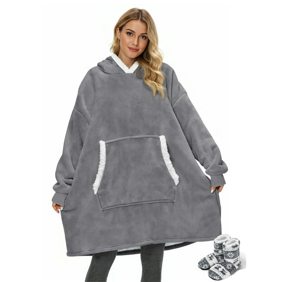 Fantaslook Wearable Blanket Hoodie for Women and Men, Oversized Sherpa Fleece Blanket Sweatshirt with Sleeves & Pocket