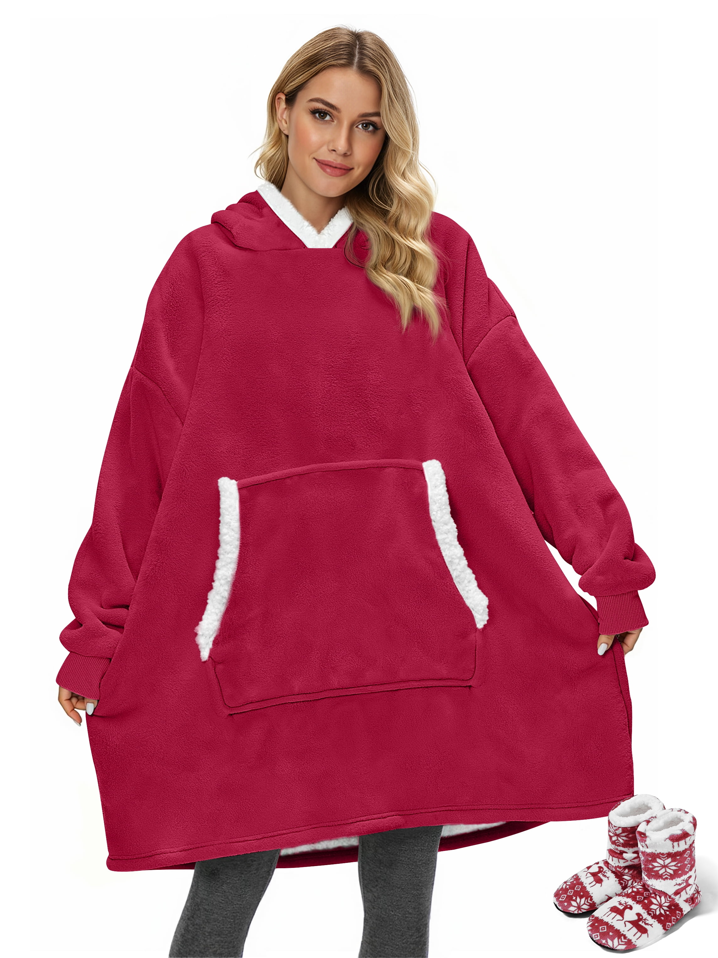 Fantaslook Wearable Blanket Hoodie for Women and Men, Oversized Sherpa Fleece Blanket Sweatshirt with Sleeves & Pocket