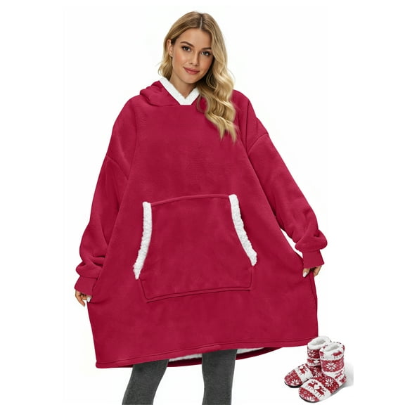 Fantaslook Wearable Blanket Hoodie for Women and Men, Oversized Sherpa Fleece Blanket Sweatshirt with Sleeves & Pocket
