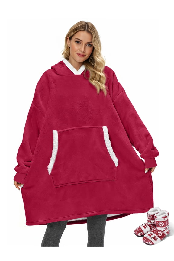 Wearable Blanket Hoodie for Women and Men, Oversized Sherpa Fleece Blanket Sweatshirt with Sleeves & Pocket