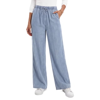 Fantaslook Wide Leg Jeans for Women Elastic High Waisted Drawstring Pants Pull On Baggy Soft Denim Pants with Pockets