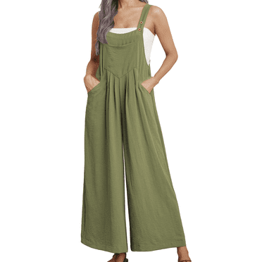 Fantaslook Wide Leg Jumpsuits for Women Casual Overalls Summer Rompers Jumpers Loose Sleeveless Straps Outfits With Pockets