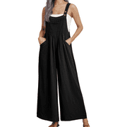 Fantaslook Wide Leg Jumpsuits for Women Casual Overalls Summer Rompers Jumpers Loose Sleeveless Straps Outfits With Pockets