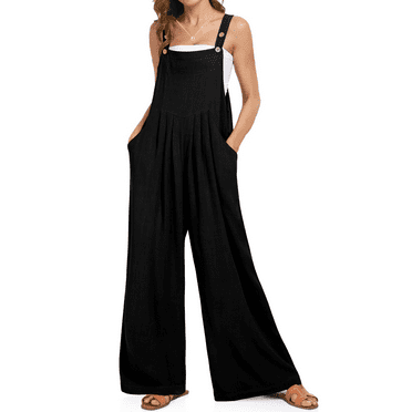 Fantaslook Wide Leg Jumpsuits for Women Casual Overalls Summer Rompers Jumpers Loose Sleeveless Straps Outfits With Pockets