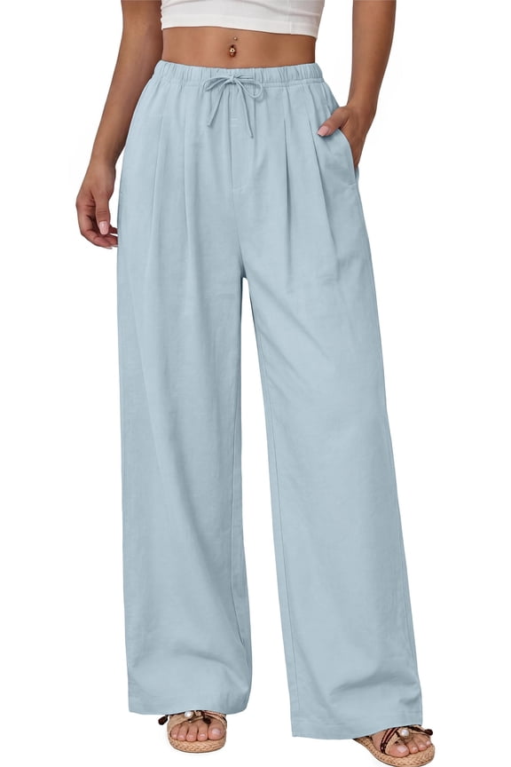 Wide Leg Pants for Women High Waisted Drawstring Pleated Trousers Pants Summer Casual Work Pants with Pockets