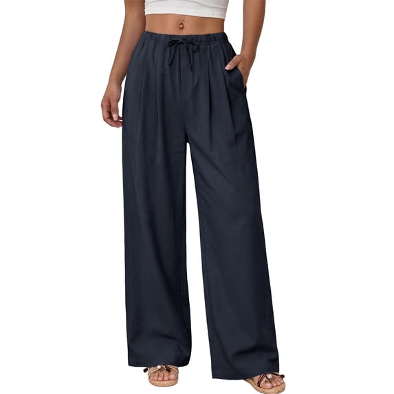 Fantaslook Wide Leg Pants for Women High Waisted Drawstring Pleated Trousers Pants Summer Casual Work Pants with Pockets