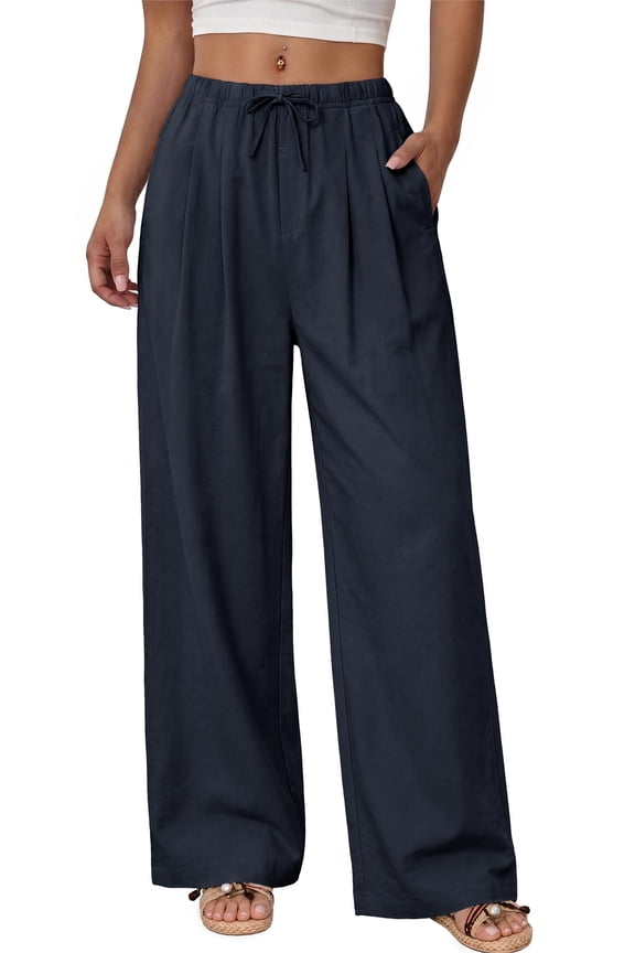 Wide Leg Pants for Women High Waisted Drawstring Pleated Trousers Pants Summer Casual Work Pants with Pockets