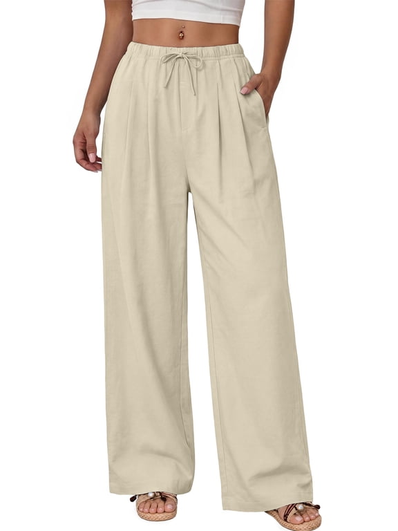 Wide Leg Pants for Women High Waisted Drawstring Pleated Trousers Pants Summer Casual Work Pants with Pockets