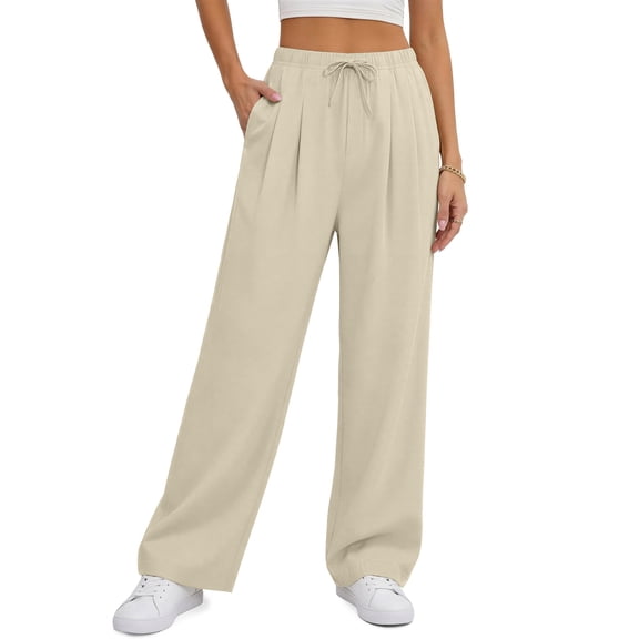 Fantaslook Wide Leg Pants for Women High Waisted Drawstring Pleated Trousers Pants Summer Casual Work Pants with Pockets