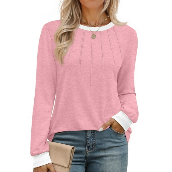 Fantaslook Women Blouses Color Block Long Sleeve Shirts Pleated Fall Tops Fashion Dressy Blouses