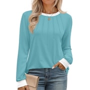 Fantaslook Women Blouses Color Block Long Sleeve Shirts Pleated Fall Tops Fashion Dressy Blouses