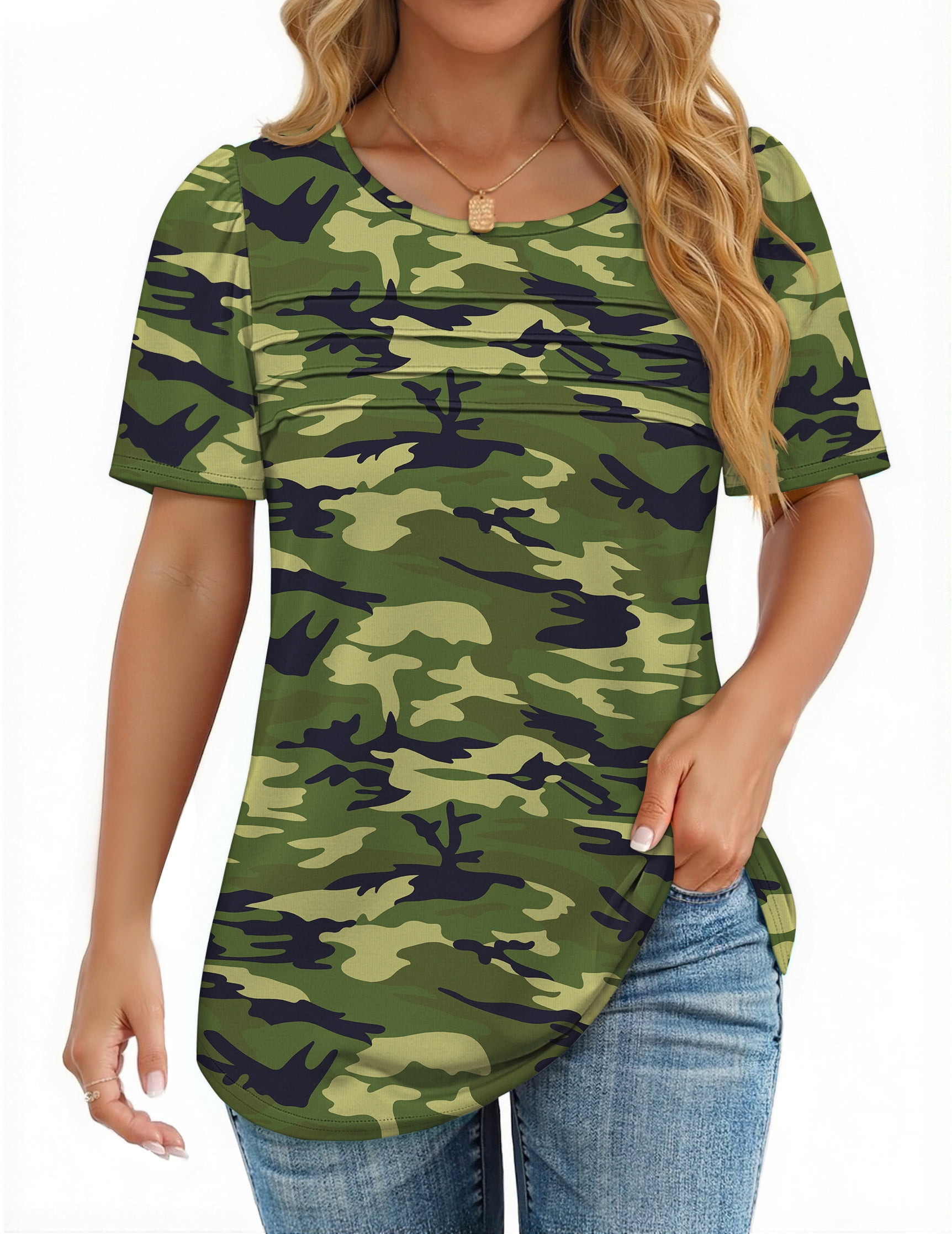 Fantaslook Women Blouses Dressy Casual Summer Short Sleeve Shirts Crew ...