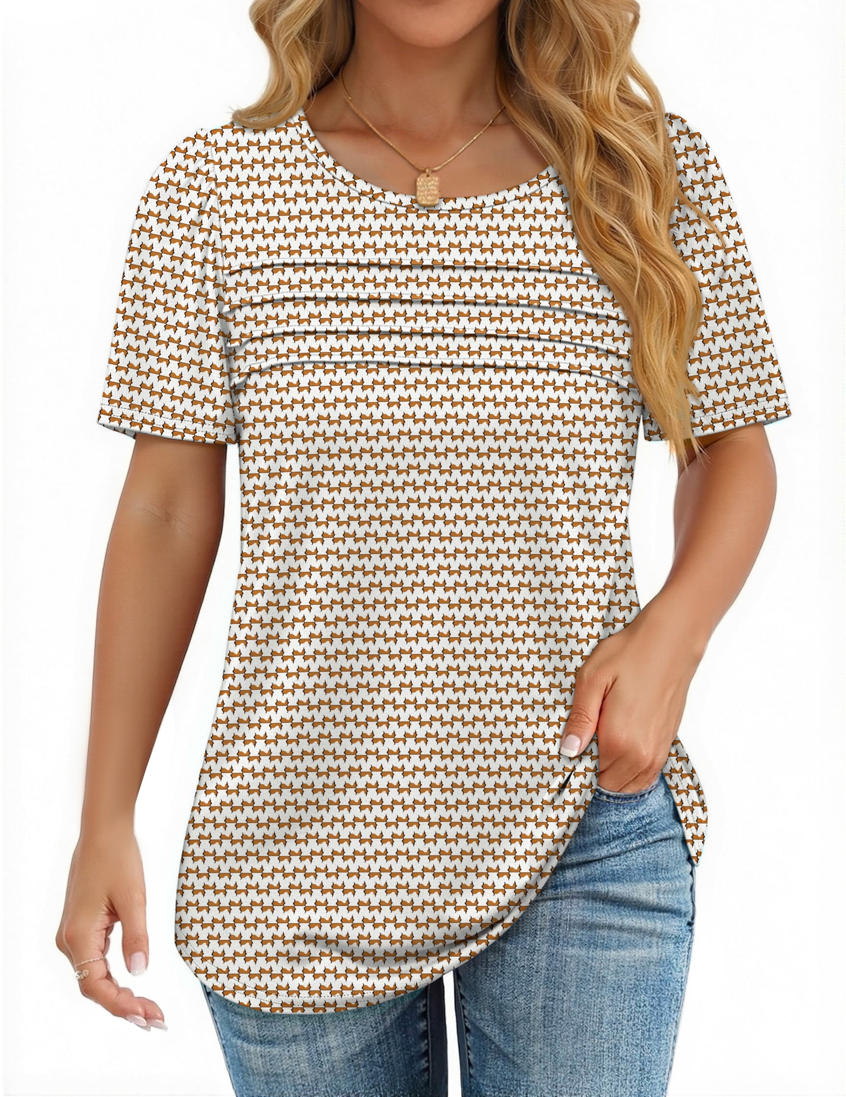 Fantaslook Women Blouses Dressy Casual Summer Short Sleeve Shirts Crew ...