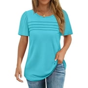 Fantaslook Women Blouses Dressy Casual Summer Short Sleeve Shirts Crew Neck Pleated Tunic Tops