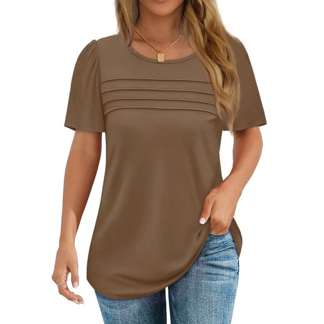 Fantaslook Women Blouses Dressy Casual Summer Short Sleeve Shirts Crew ...