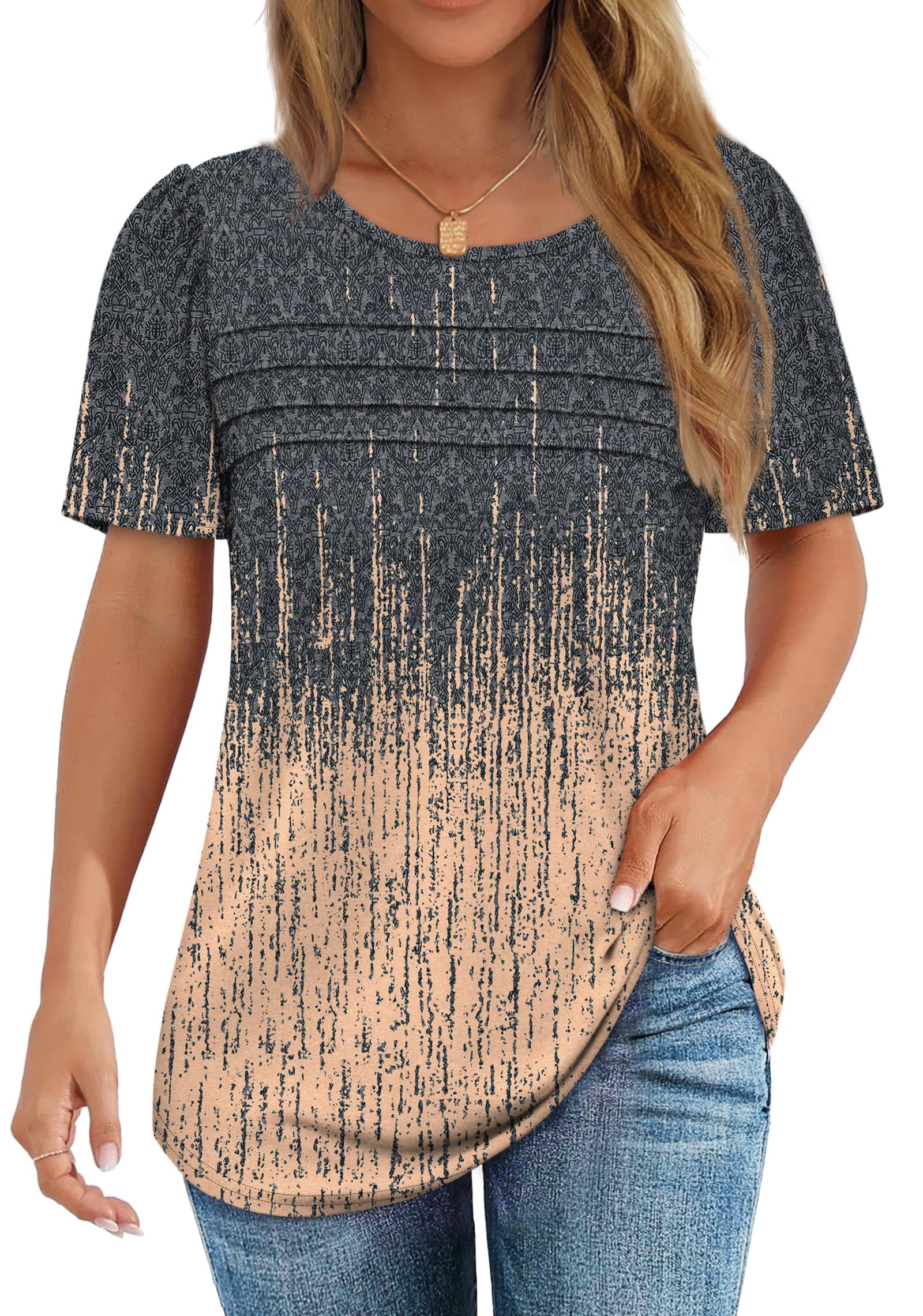 Fantaslook Women Blouses Dressy Casual Summer Short Sleeve Shirts Crew ...