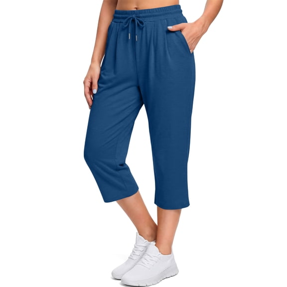 Fantaslook Women Capri Pants High Waisted Drawstring Summer Yoga Pants Workout Cropped Joggers Lounge Pants with Pockets
