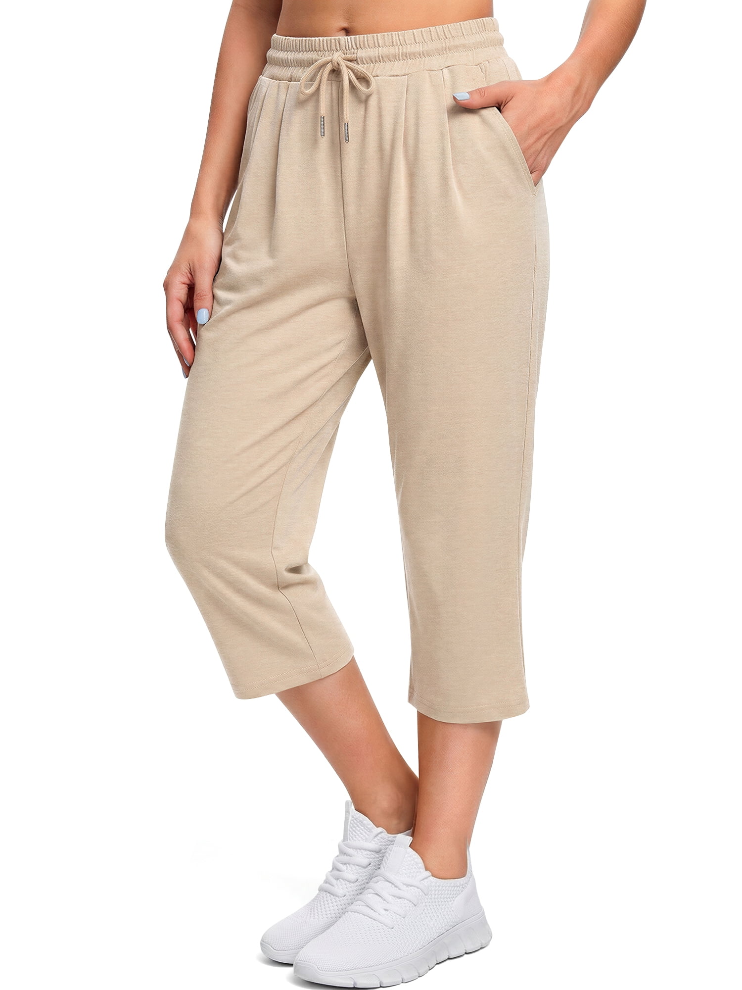 Fantaslook Women Capri Pants High Waisted Drawstring Summer Yoga