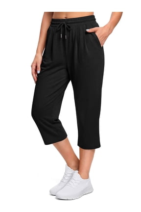 Women Capri Pants High Waisted Drawstring Summer Yoga Pants Workout Cropped Joggers Lounge Pants with Pockets