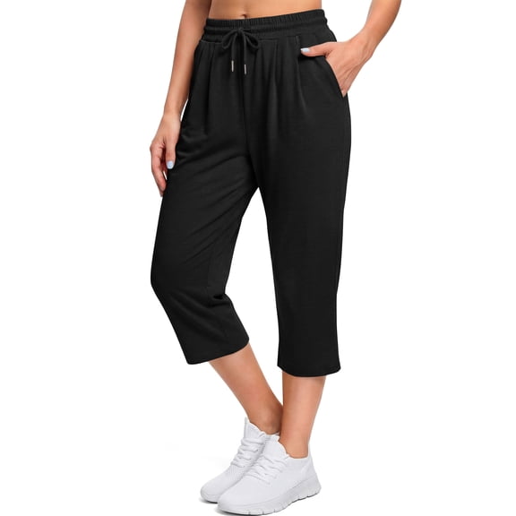 Fantaslook Women Capri Pants High Waisted Drawstring Summer Yoga Pants Workout Cropped Joggers Lounge Pants with Pockets
