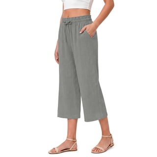 Fantaslook Women Capri Pants Wide Leg High Waisted Drawstring Capris Summer Casual Linen Cropped Pants with Pockets