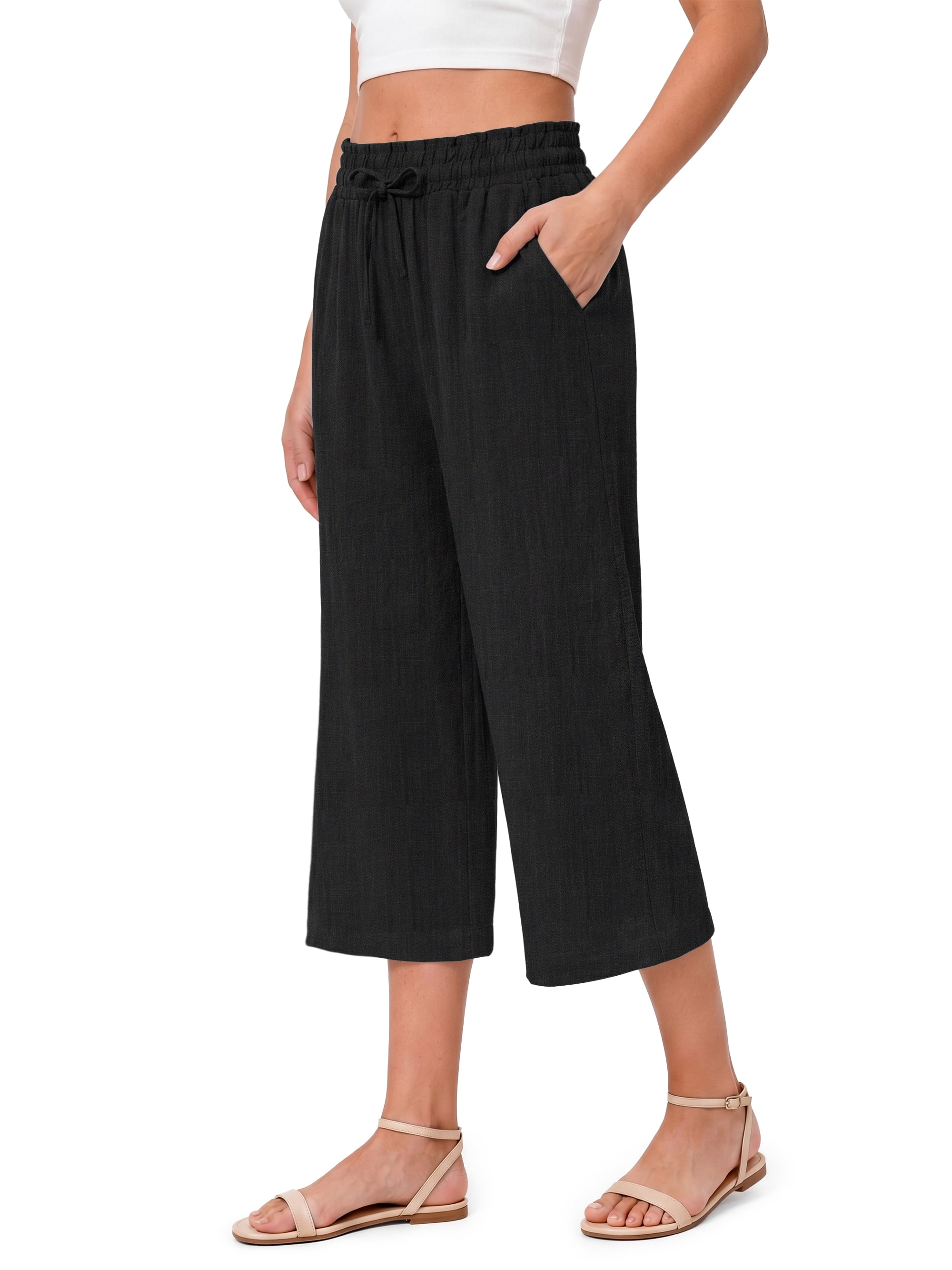 Lovzfmll Women's Cargo Pants, High Waisted Cropped Drawstring