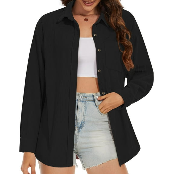 Fantaslook Women Corduroy Shirts Shacket Jacket Casual Long Sleeve Button Down Blouses Tops