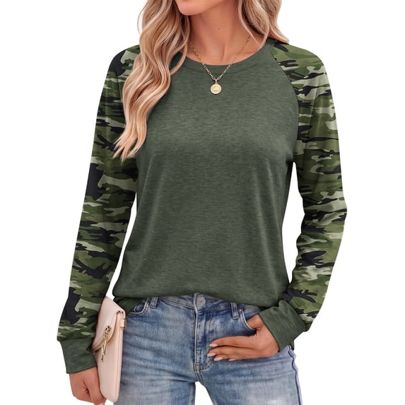 Fantaslook Women Long Sleeve Shirts Color Block Casual Tops Crewneck Fashion Fall Clothes