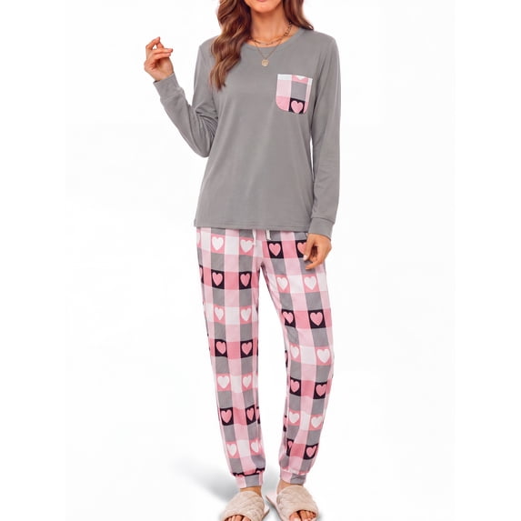 Fantaslook Women Pajama Sets 2 Piece Long Sleeve Pajama Sets With Long Printed Jogger Pants Sleepwear Loose Lounge Sets